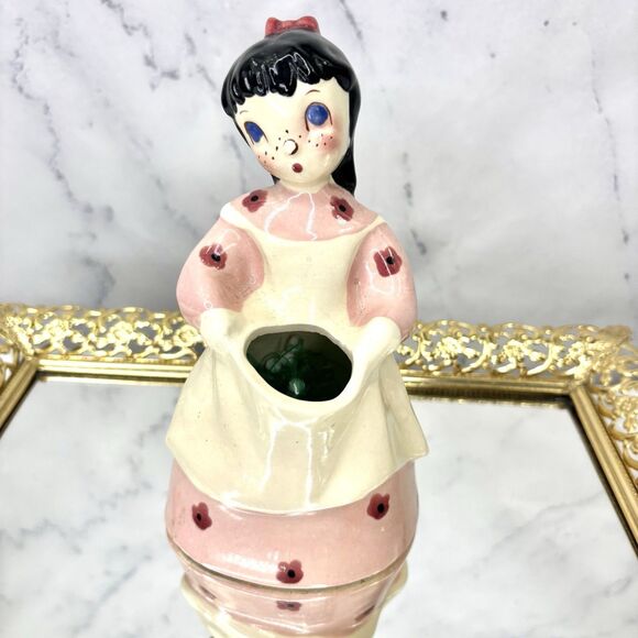 Vtg 40s 50s Peasant Pottery Art Sally girl Figurine Planter 7" Kitschy Cottage - Picture 1 of 13